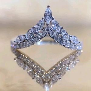 White Saphire Chevron Crown Antique Engagement Ring Wedding Band Cubic Zirconia